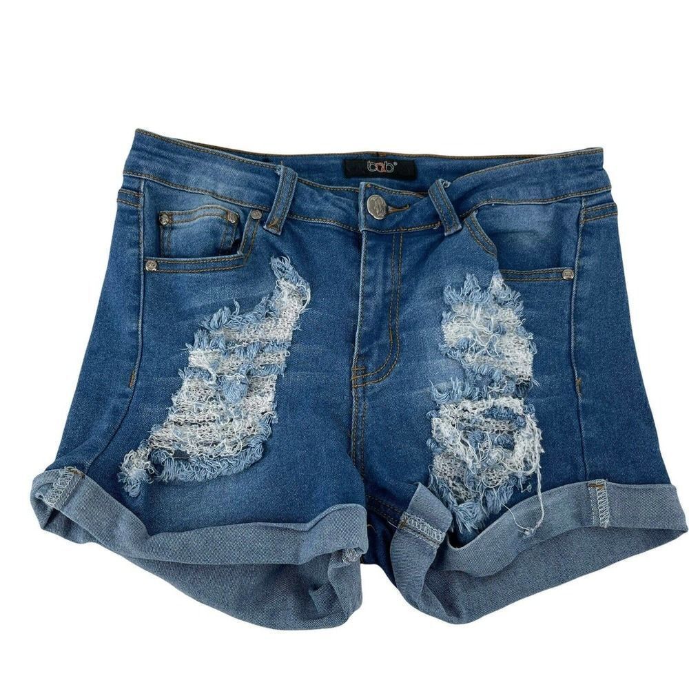 BQB Jean Shorts Distressed Blue Stretch Cuffed Mid Rise Juniors Size 9 Denim